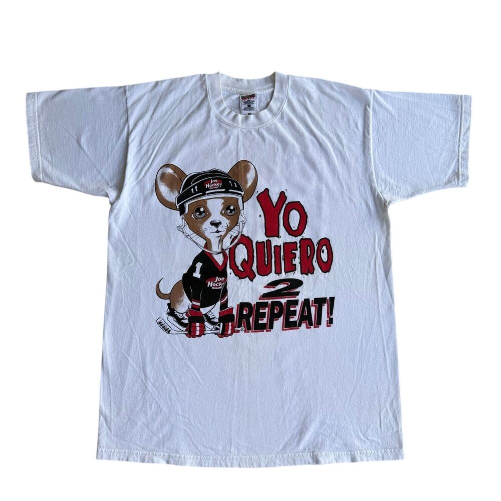 Vintage Joe Hockey Yo Quiero 2 Repeat Viva Detroit Dog White Shirt 90 Size Large